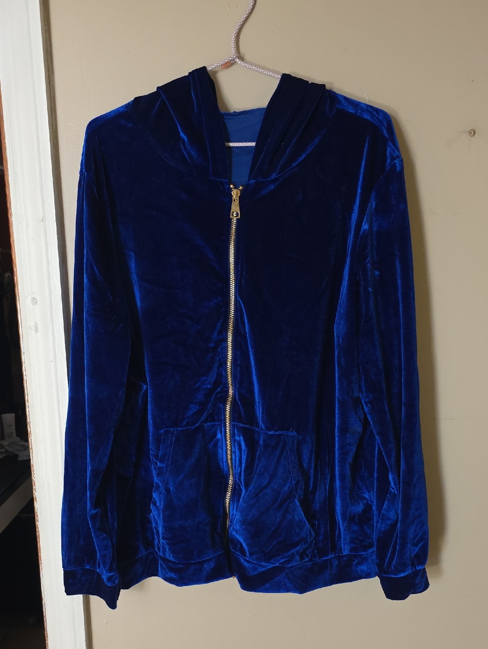 Royal Blue Velvet Zip-Up Hoodie